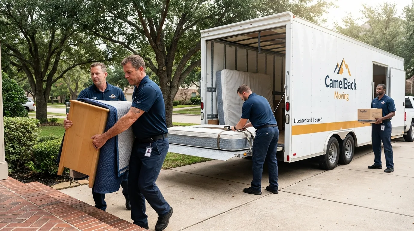 Crew loading residential truck for cross-state move from Portsmouth, NH