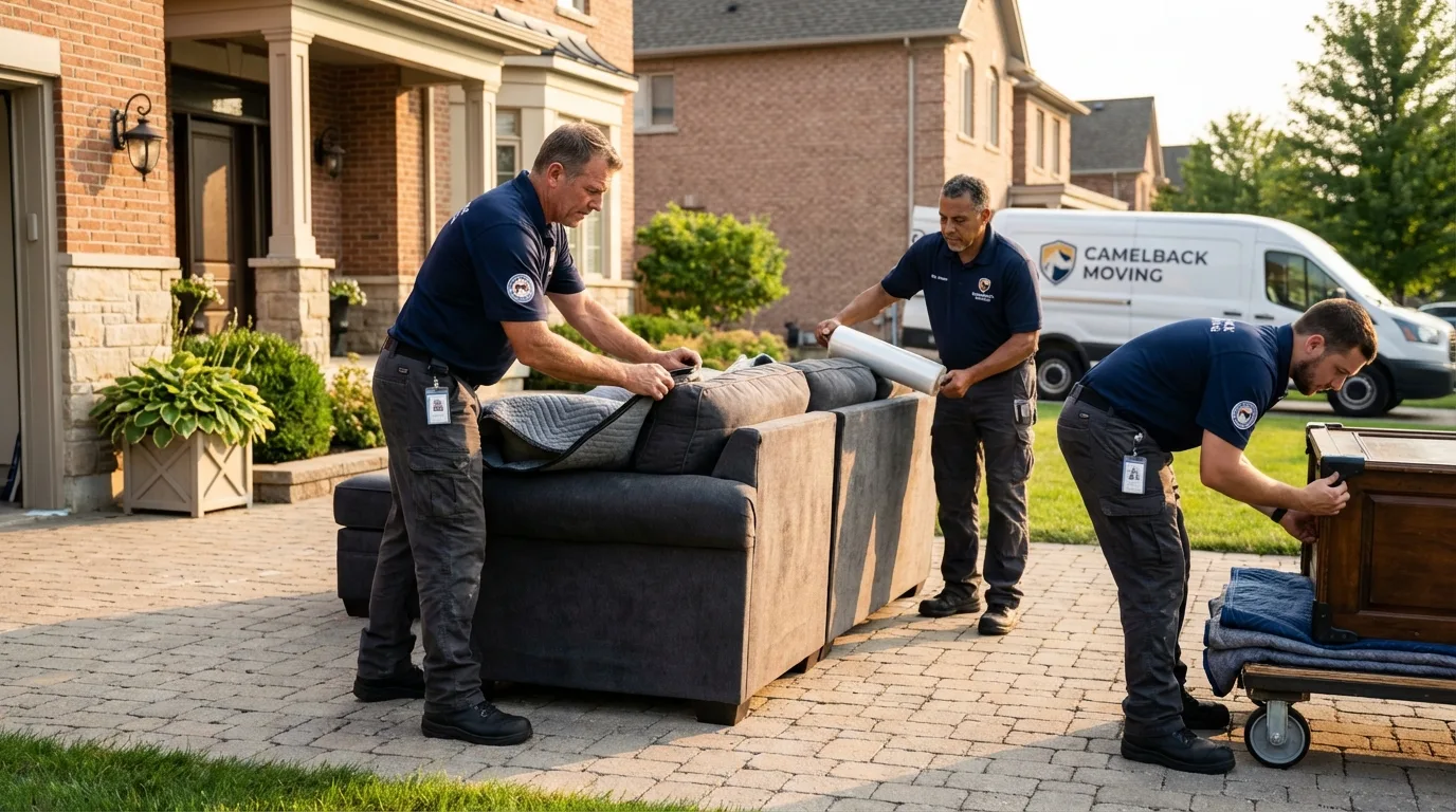 Large estate moving crew wrapping furniture in Portsmouth, NH