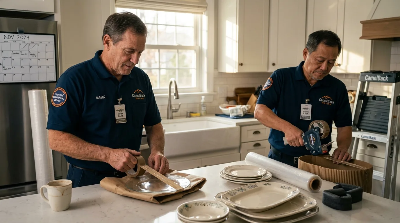 Professional crew packing kitchen dishware in Portsmouth, NH